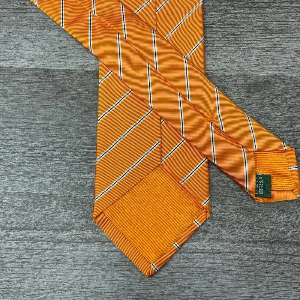 Andrews Milano 100% Silk Tie Orange White Navy Stripe 3